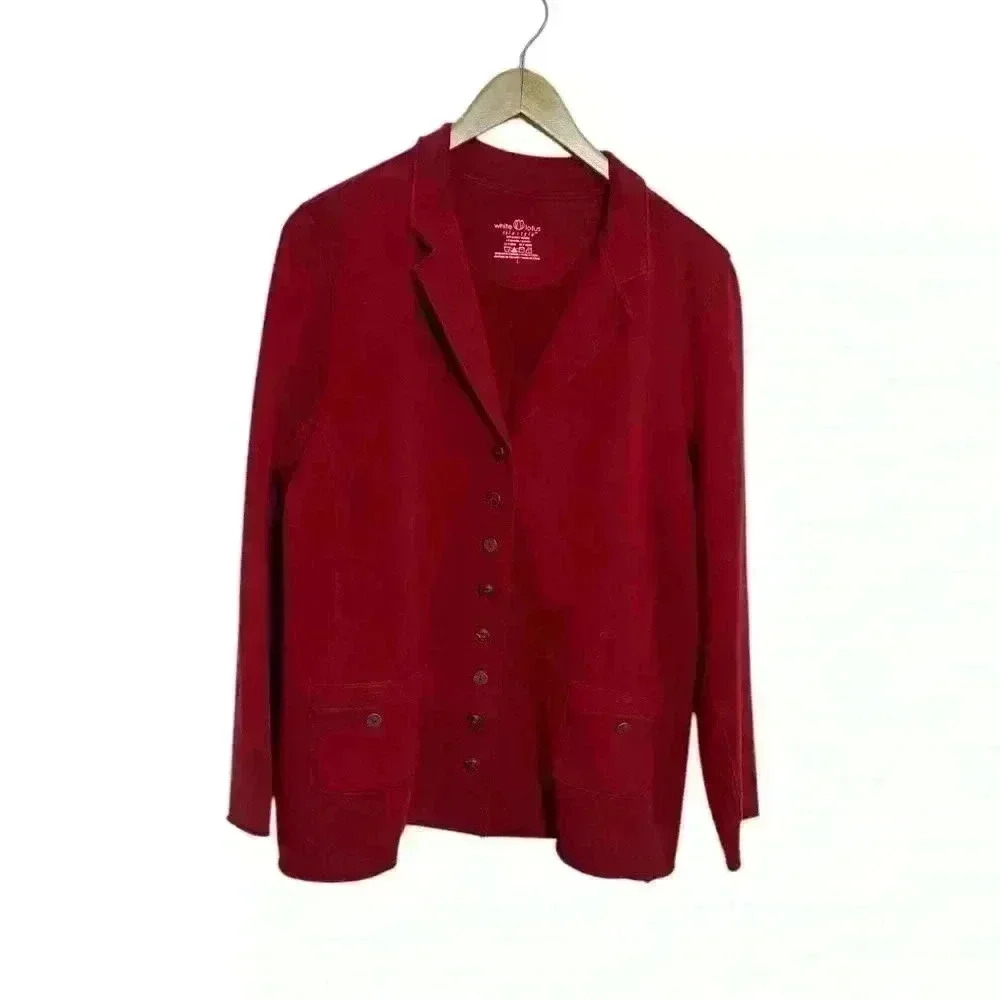 White Lotus Womens L Cranberry Red Cotton Jacket Chore Pocket Buttons